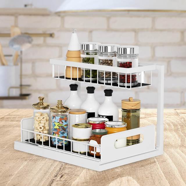 Spice Jars Rack Slide Out Pantry Shelves Kitchen Organizer Shelves Ladder  Homeware Display 2 Layer Pull Out Cabinet Organizer - AliExpress