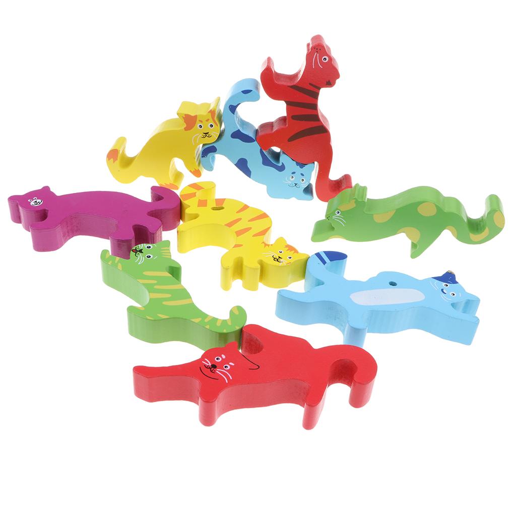 Set of 9 PCS Wooden Animal Shape Blocks Stacking Intelligence Game Kids Educational Toy Birthday Gift