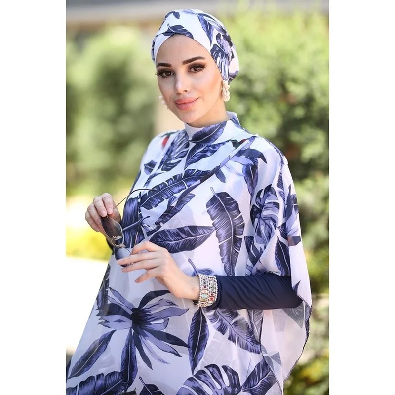 4 Pcs Women's Muslim Swimwear Digital Printed Lslamic Clothes Hijab Long Sleeves Sport Swimsuit Burkinis Wear Bathing Suit 4XL