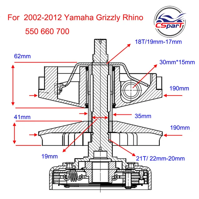 Kit d'assemblage d'embrayage de variateur 21T, Yamaha Grizzly bal 372002  2012 550 4x4, 660-700