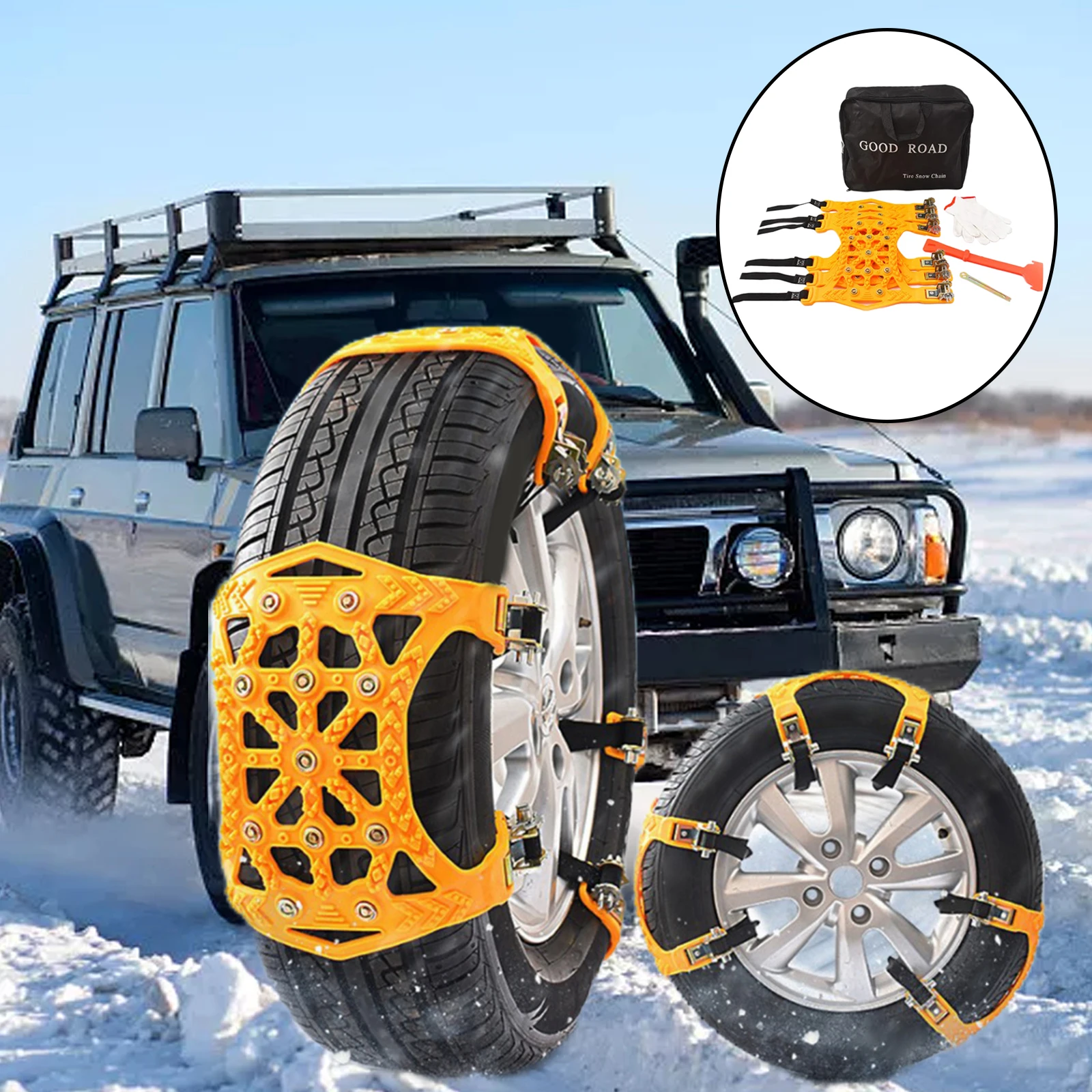 Set of 6Pcs Tire Chains, Applicable Tire Width 165-265mm for Icy Roads