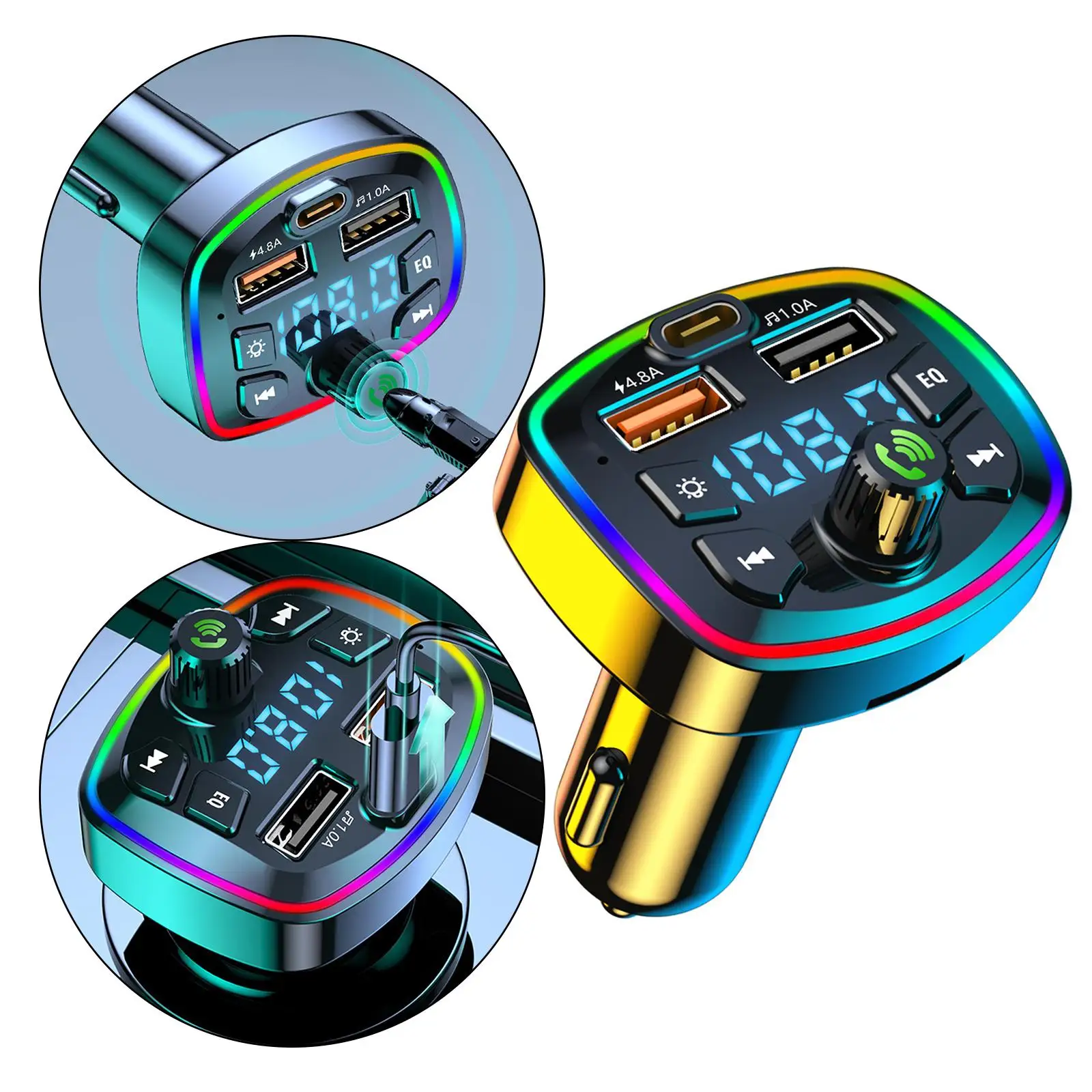 Bluetooth FM Transmitter Type-C PD Support Hands-Free Call Support TF Card & USB Disk Adapter