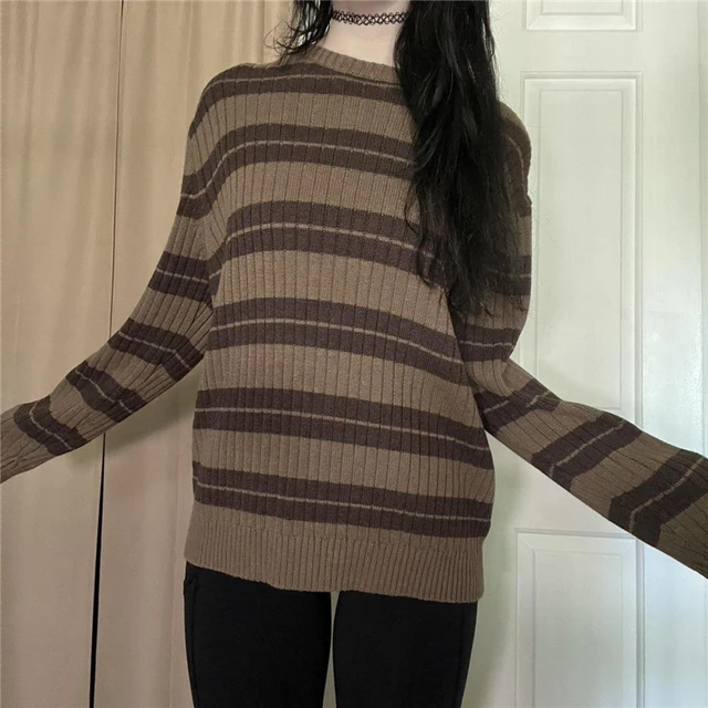 Y2k Aesthetic Grunge Sweater Women Cute Salior Striped Pullover