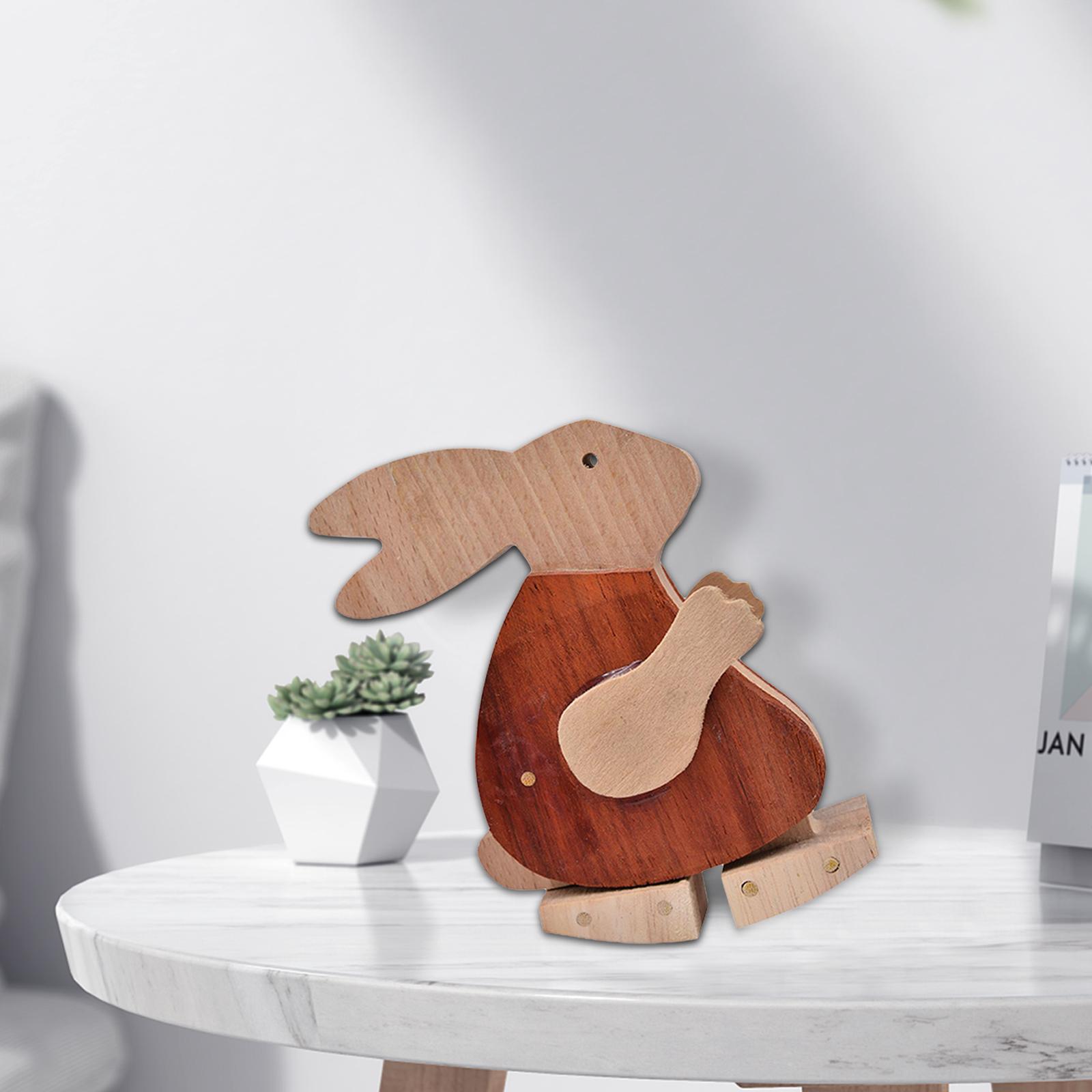 Easter Wooden Bunny Toy Rabbit Sculpture Collectibles for Home Desktop Decor