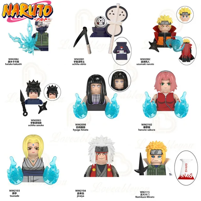 Naruto Sasuke Sakura Kakashi Obito Jiraiya Tsunade anime dolls Mini Action  toy Figures cartoon Assemble blocks kid Birthday gift