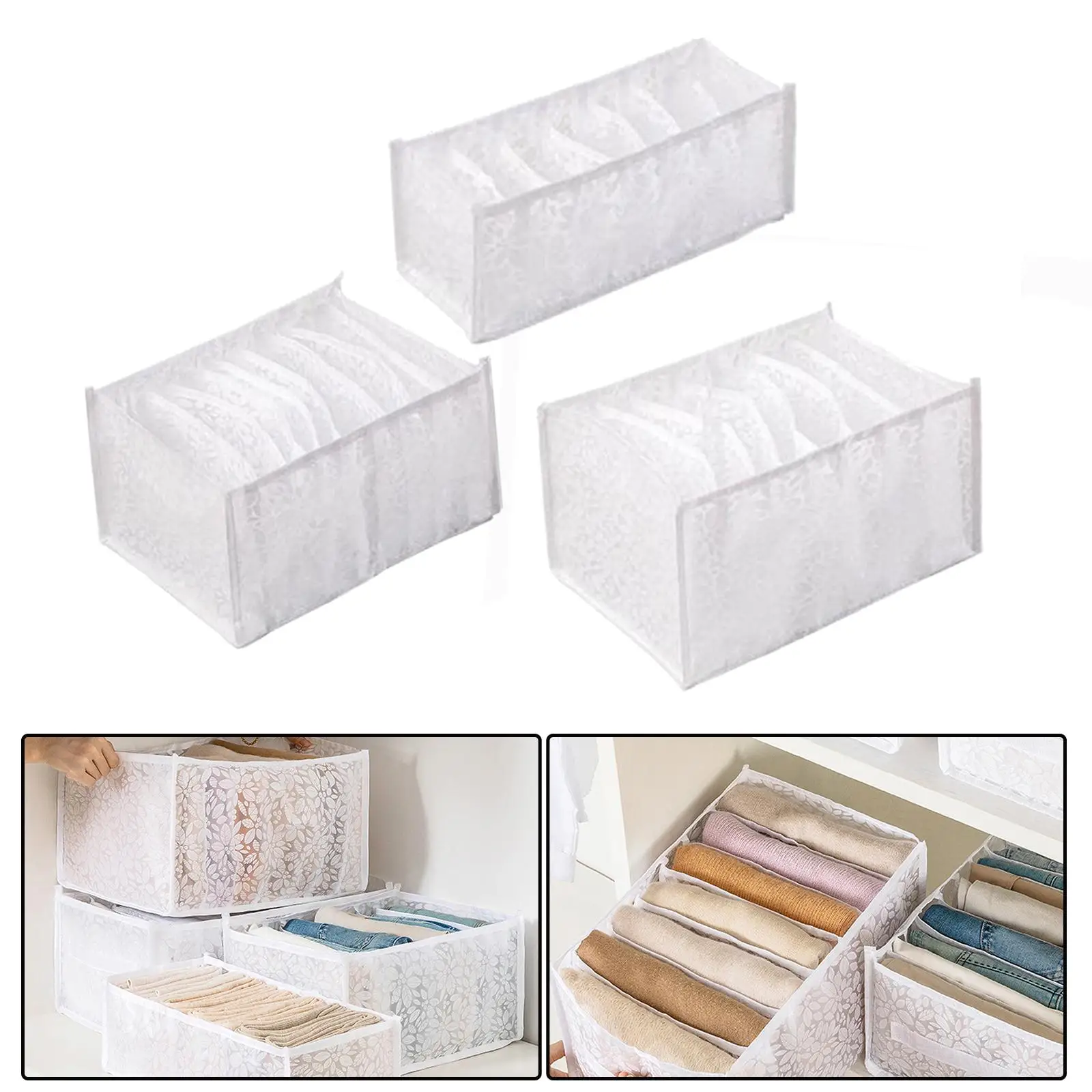 Clothes Storage Boxes with Compartments Stackable Portable Closet Organizer for Clothing Storage Underwear Skirts Bra Bedroom