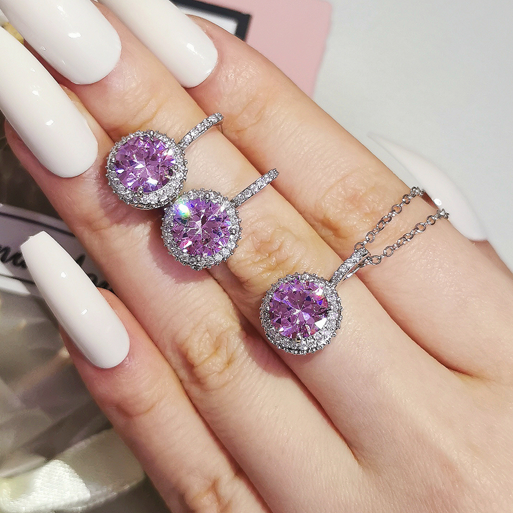 2 stücke Pack silber farbe braut Schmuck set halo Engagement ring runde stud ohrring für Hochzeit geschenk J7326 – Detail 8