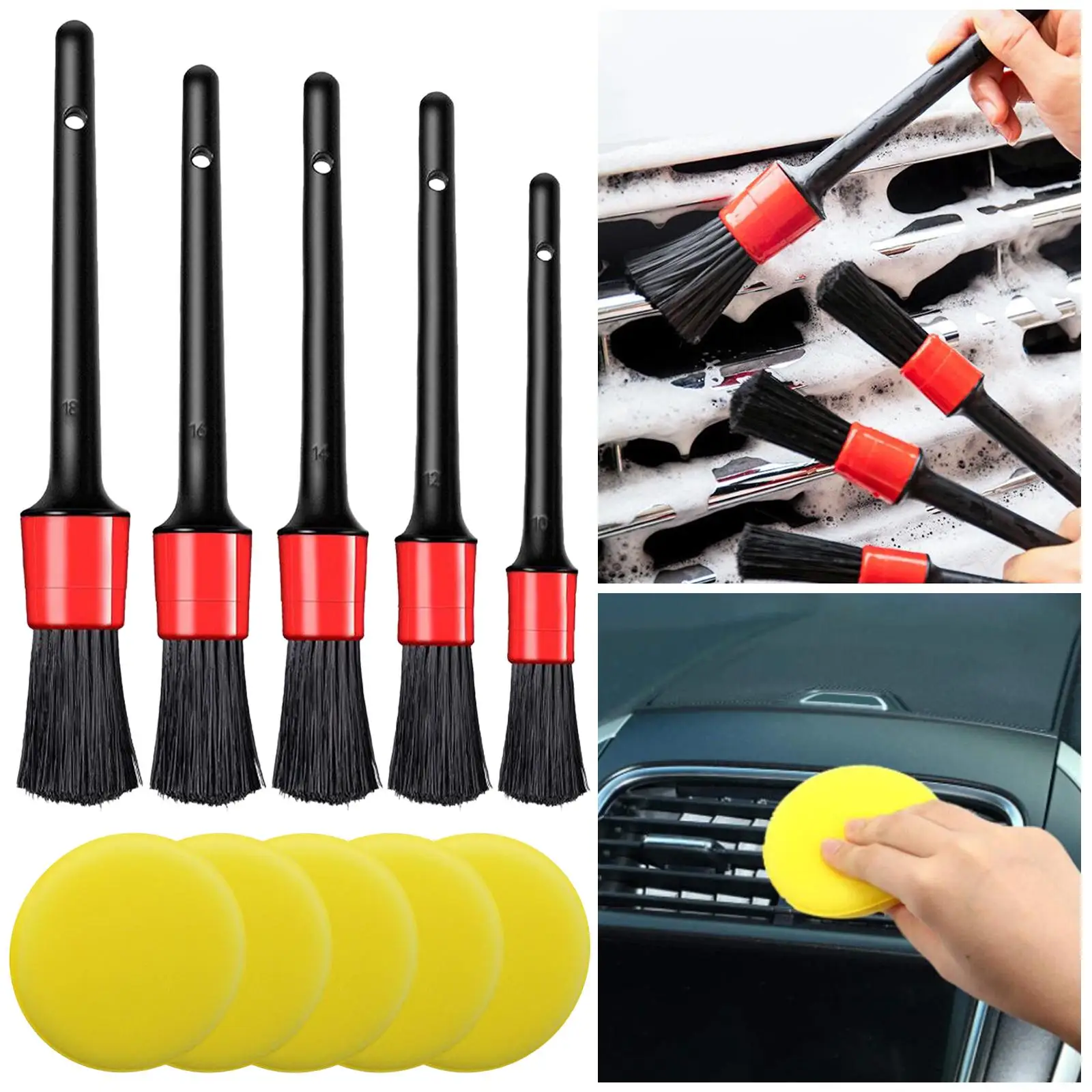 5 Pieces Auto Detailing Brush Set Detail Cleaner Brushes Fit for Motorcycle Cleaning Engine