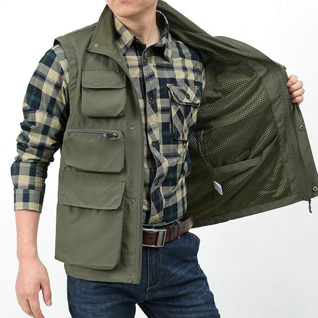 Waistcoat Vest Jacket Men Multi-Pocket Classic Male Sleeveless Coat Outdoor  Photographer Fishing Jackets 4XL Vest