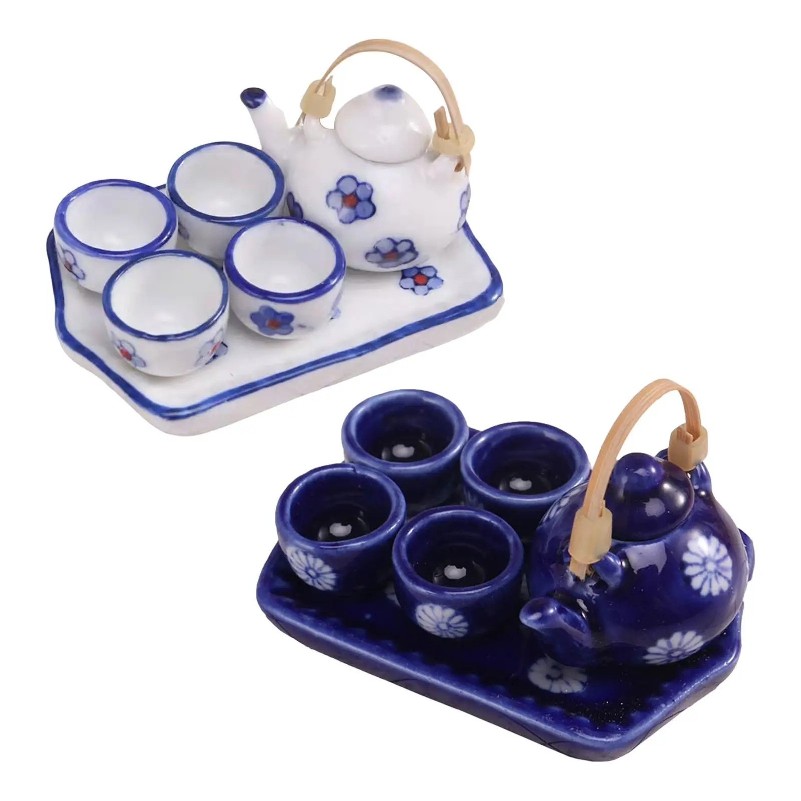 1:12 Dollhouse Miniature Tea Set Ceramic Teapot Model for Desktop Dining Table Room Decor
