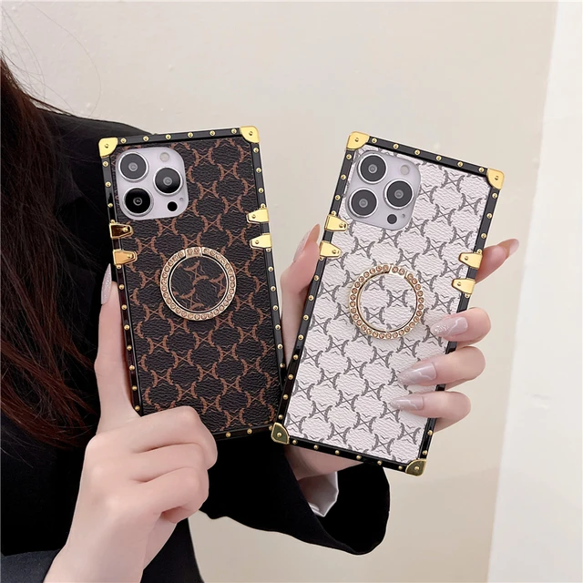 Fashion Square Leather Phone Case For iPhone 11 12 Pro Max XS MAX XR 7 8  Plus SE Luxury Geometric cover For Samsung S20 21 Coque