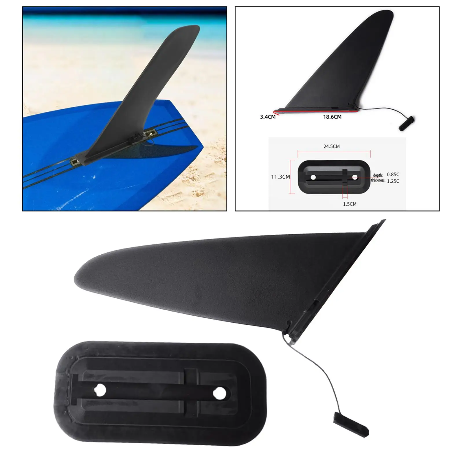 Surfboards Thruster Fin Surfing Fin Accessory Surfboard Tail Rudder Single Center Fin Tracking Tail for Dinghy Pool Canoe