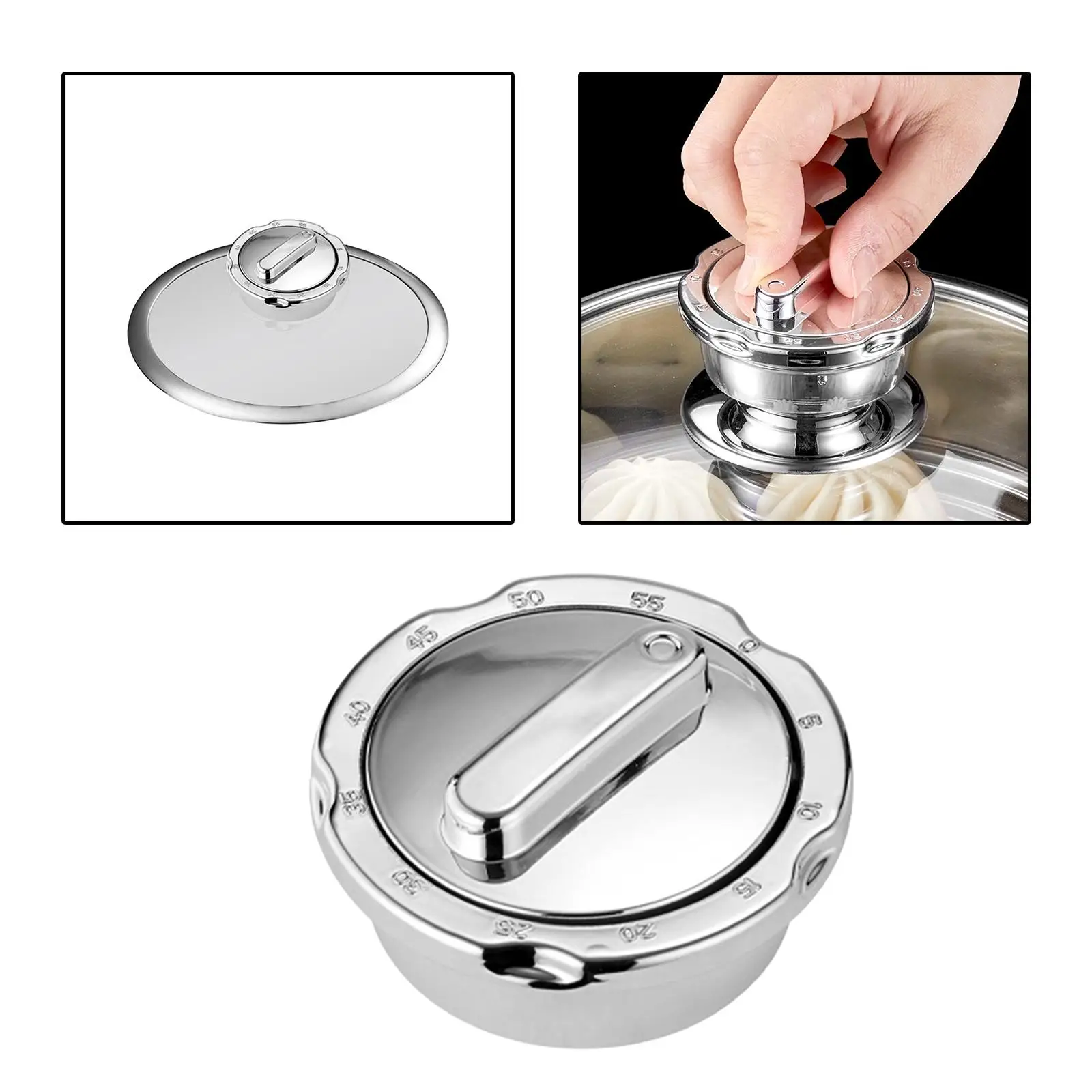 Kitchen Pot Lid Timer Loud Alarm Time Management Cooking Utensils Accessories Easy to Install Stainless Steel Cooking Timer