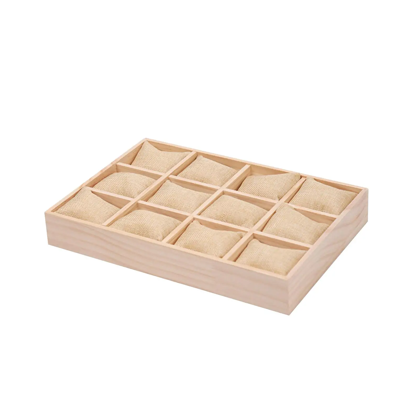 Watch Tray Storage Case Stackable Wood Showcase Watch Holder 12 Grids Watch Pillows Tray for Countertop