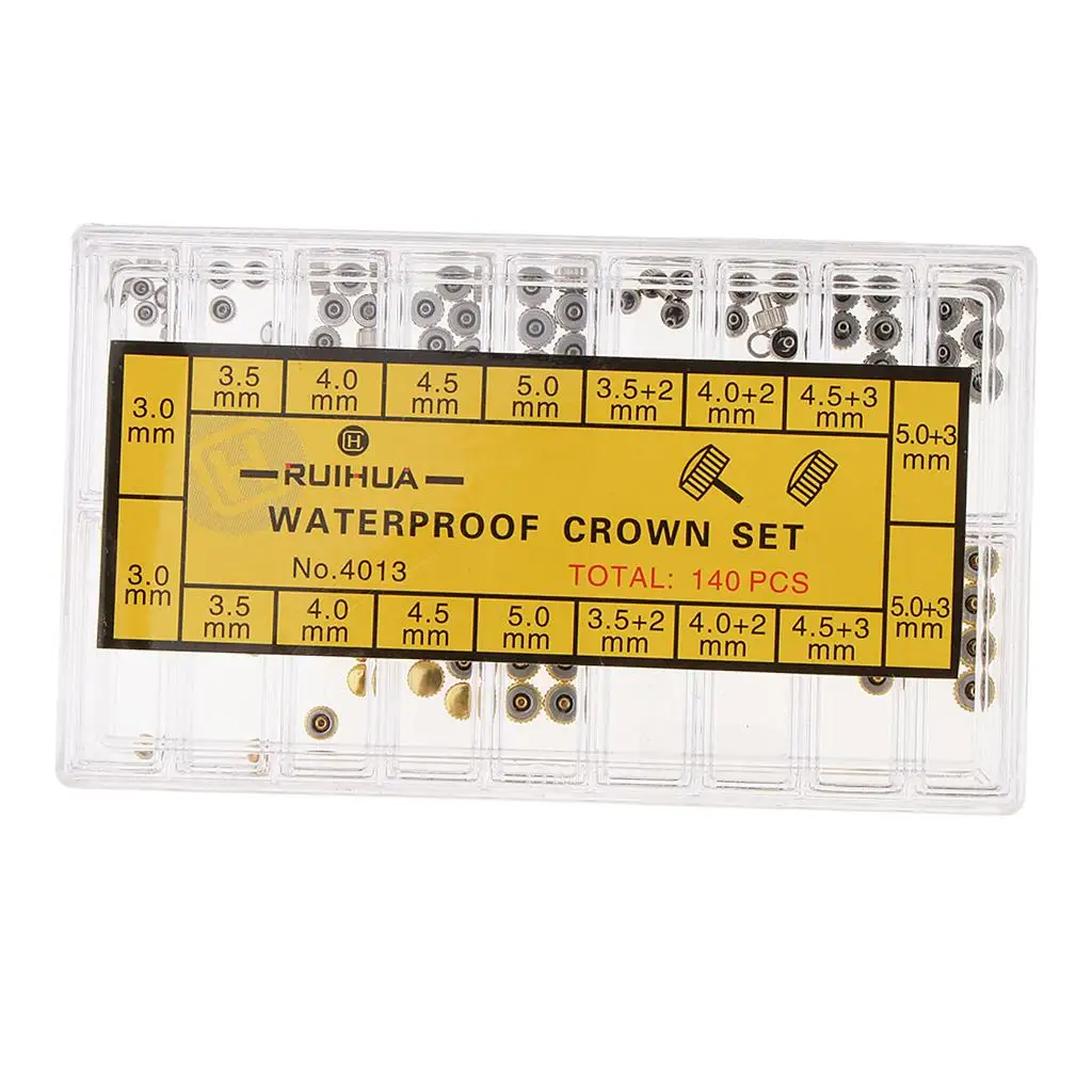 140Pcs Watch Crowns Waterproof Replacement Various Sizes Watchmakers Tools
