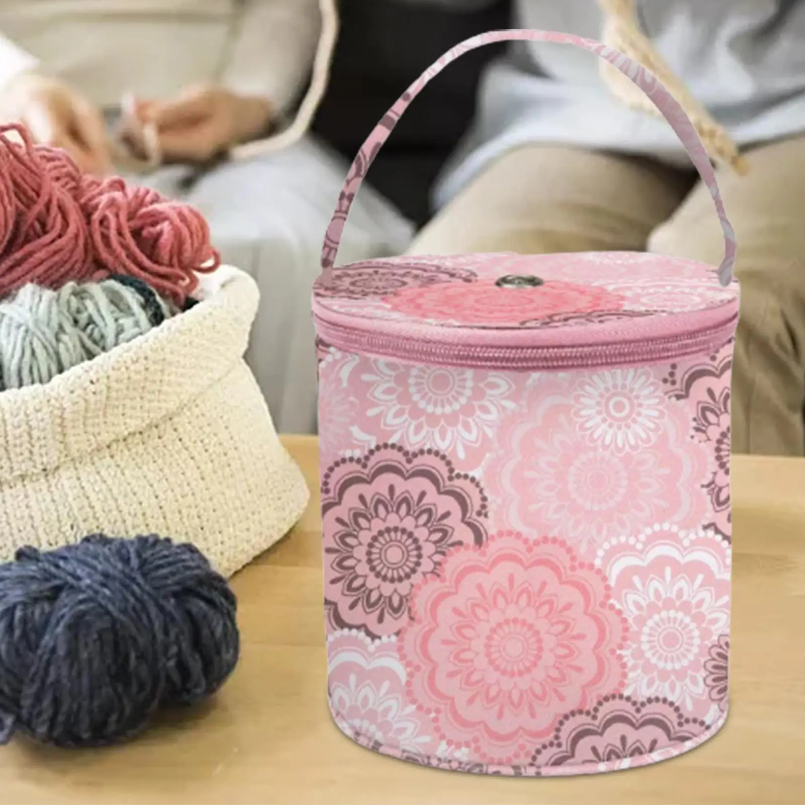 Yarn Balls Organizer Knitting Multipurpose with Hole Basket Crochet Bag for Travel Scissors Crochet Supplies 14cmx14cm Yarn Drum