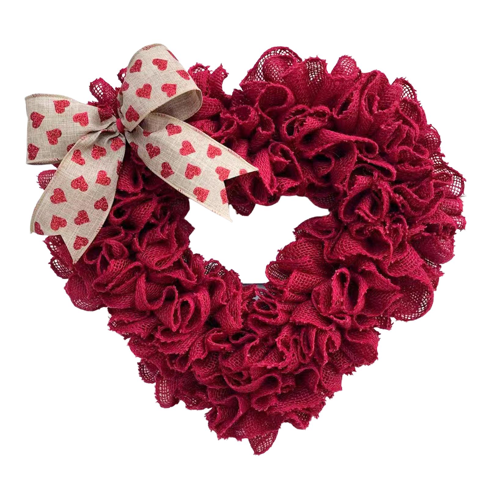 15.75inch Valentines Wreath Door Hanging Heart Shaped Wreath Window Pendant for Mantel Wedding Gift Anniversary Porch Decoration