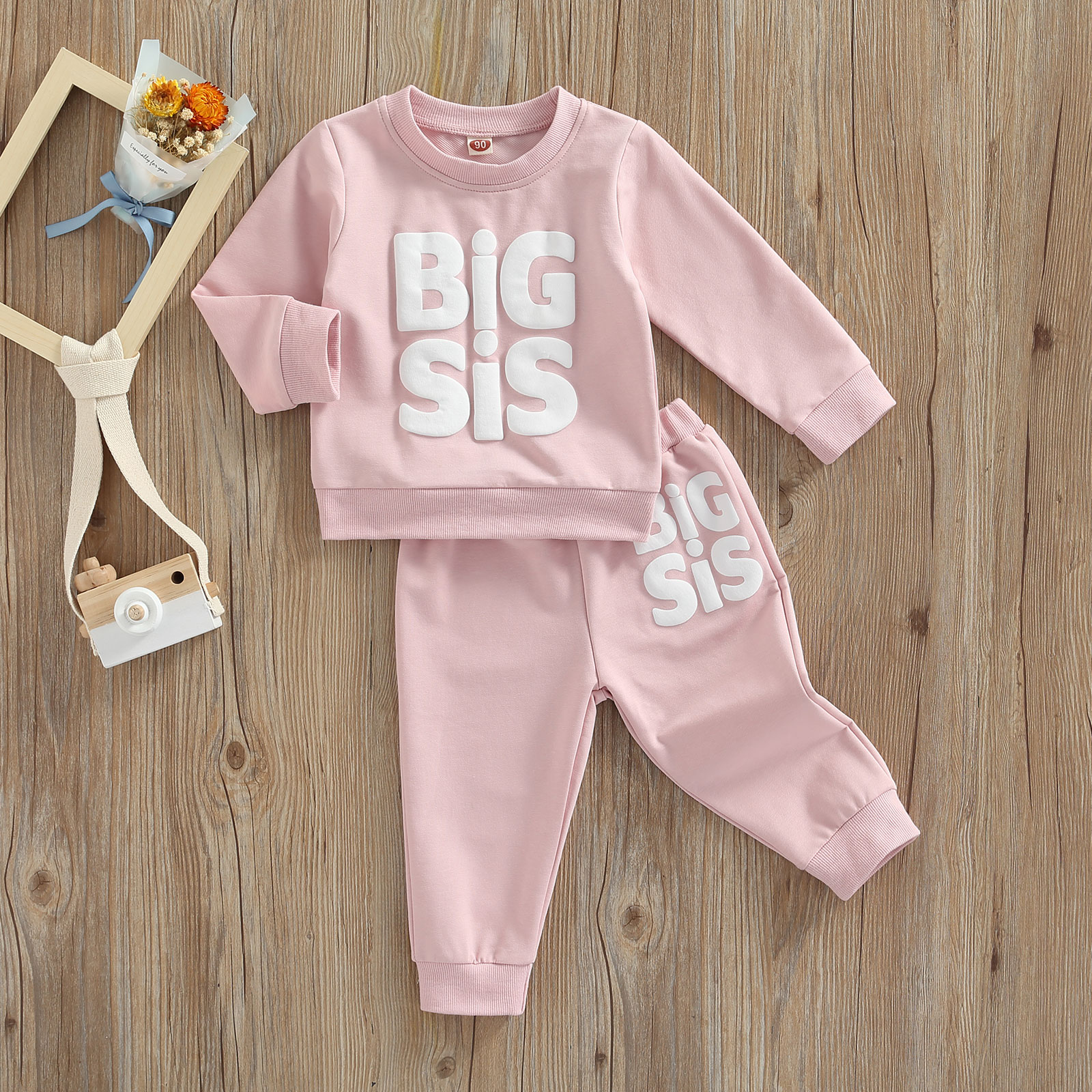 FOCUSNORM 0-5Y Herbst Baby Mädchen Schwester Schöne Kleidung Sets Brief Gedruckt Lange Hülse Pullover Sweatshirt + Hosen – Detail 14