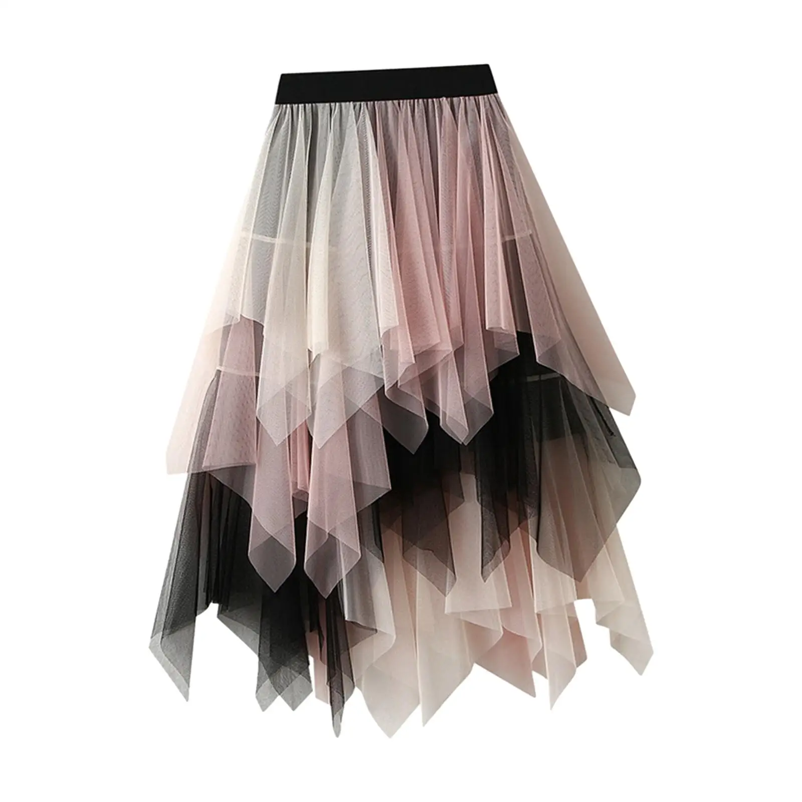 Women`s Tulle Skirt Summer Elastic Waist A Line High Low Asymmetrical Tutu