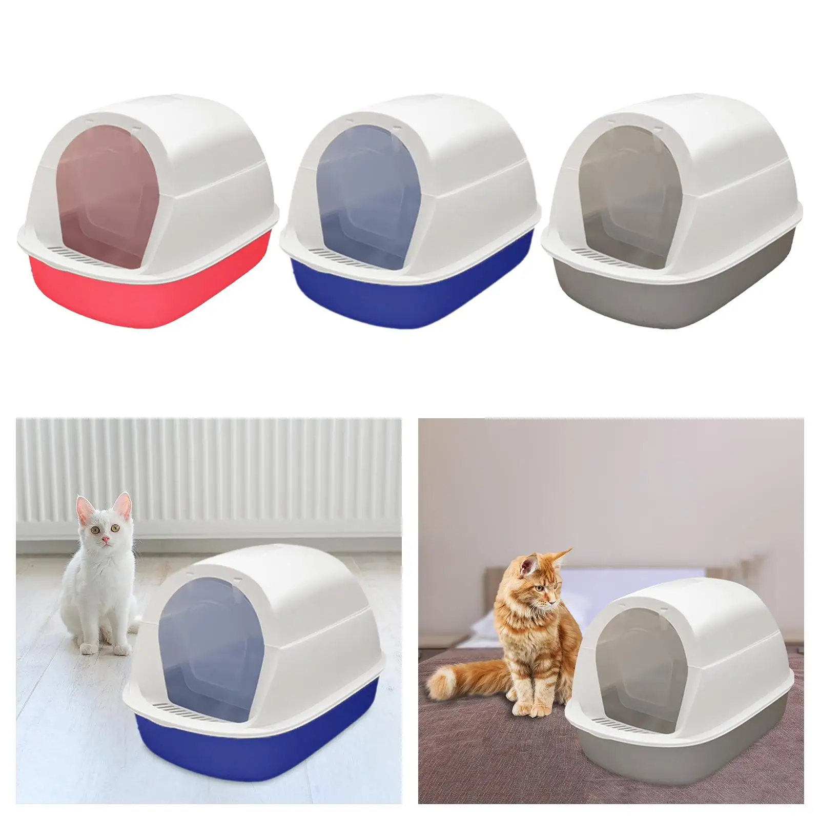 Hooded Cat Litter Box with Lid Durable Cat Sandbox for Small Animals Rabbit