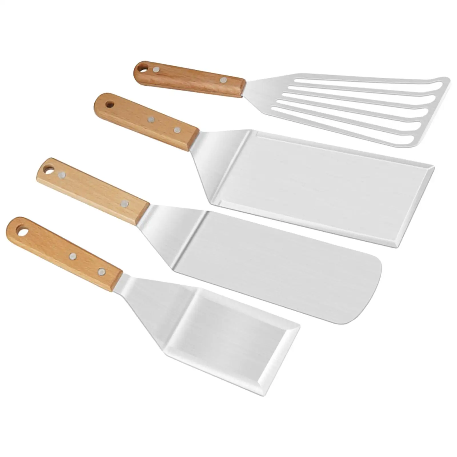 Kitchen Spatula Wooden Handle Grill Turner Stainless Steel Metal Scrape For Pancake Teppanyaki Griddle Cooking Utensil