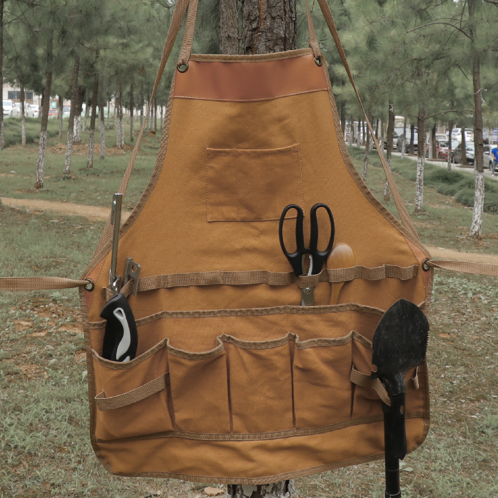 Hochleistungs-Canvas-Schürze mit Taschen Leichte Herren-Arbeits schürze für den Außenbereich – Detail 6