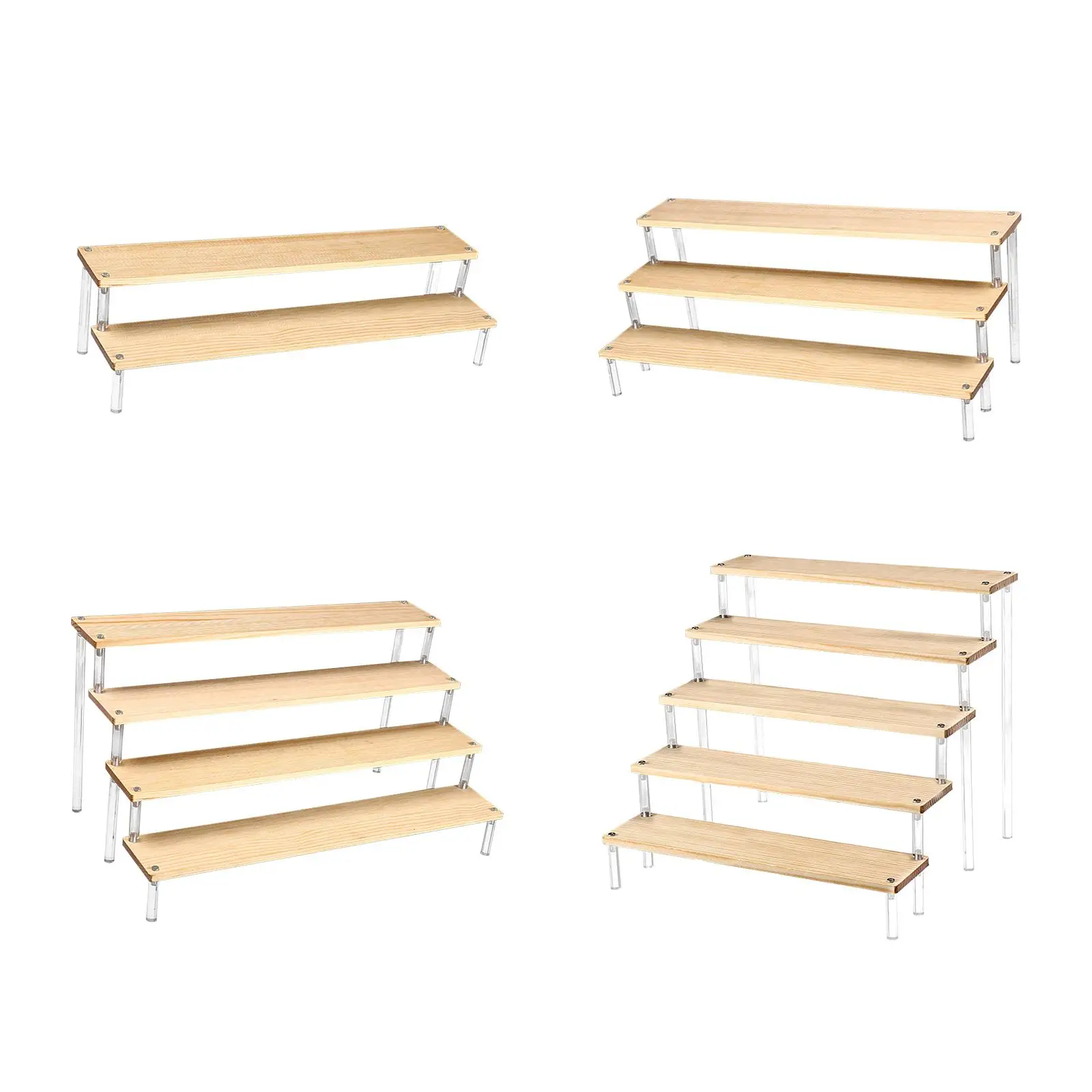 Clear Acrylic Display Riser Shelf Showcase Fixtures Storage Organizer Wood Display Stand for Doll Figure Model Collectibles Toys