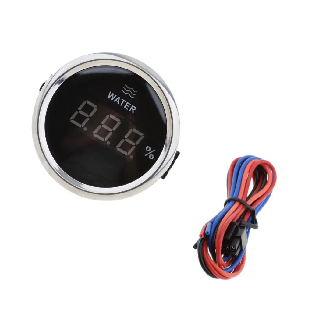 0-190 Ohm LCD Digital Water  Inch 52mm, Waterproof 316 Stainless Stress  for Marine Car Truck RV