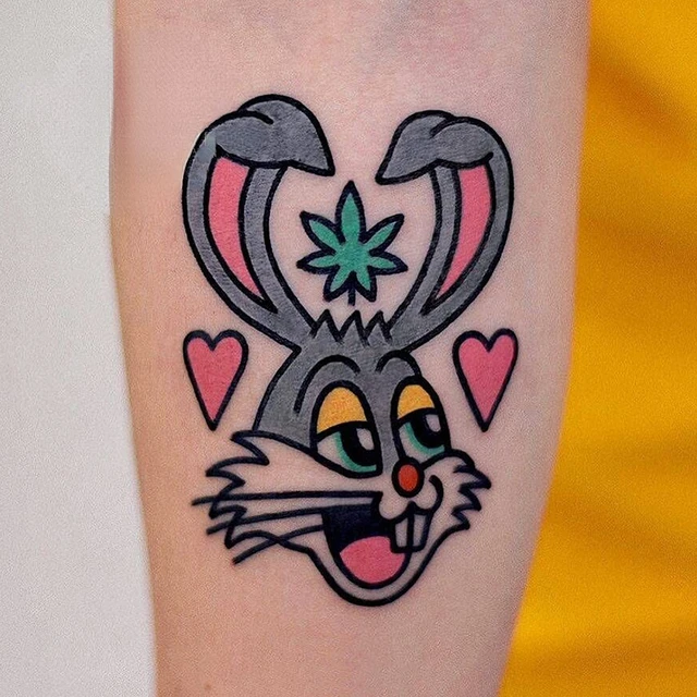 Funny Heart Cartoon Bunny Temporary Tattoos Realistic Durable Waterproof  Tatoo Body Art Leg Arm Fake Tatto Sticker For Women Man - Temporary Tattoos  - AliExpress