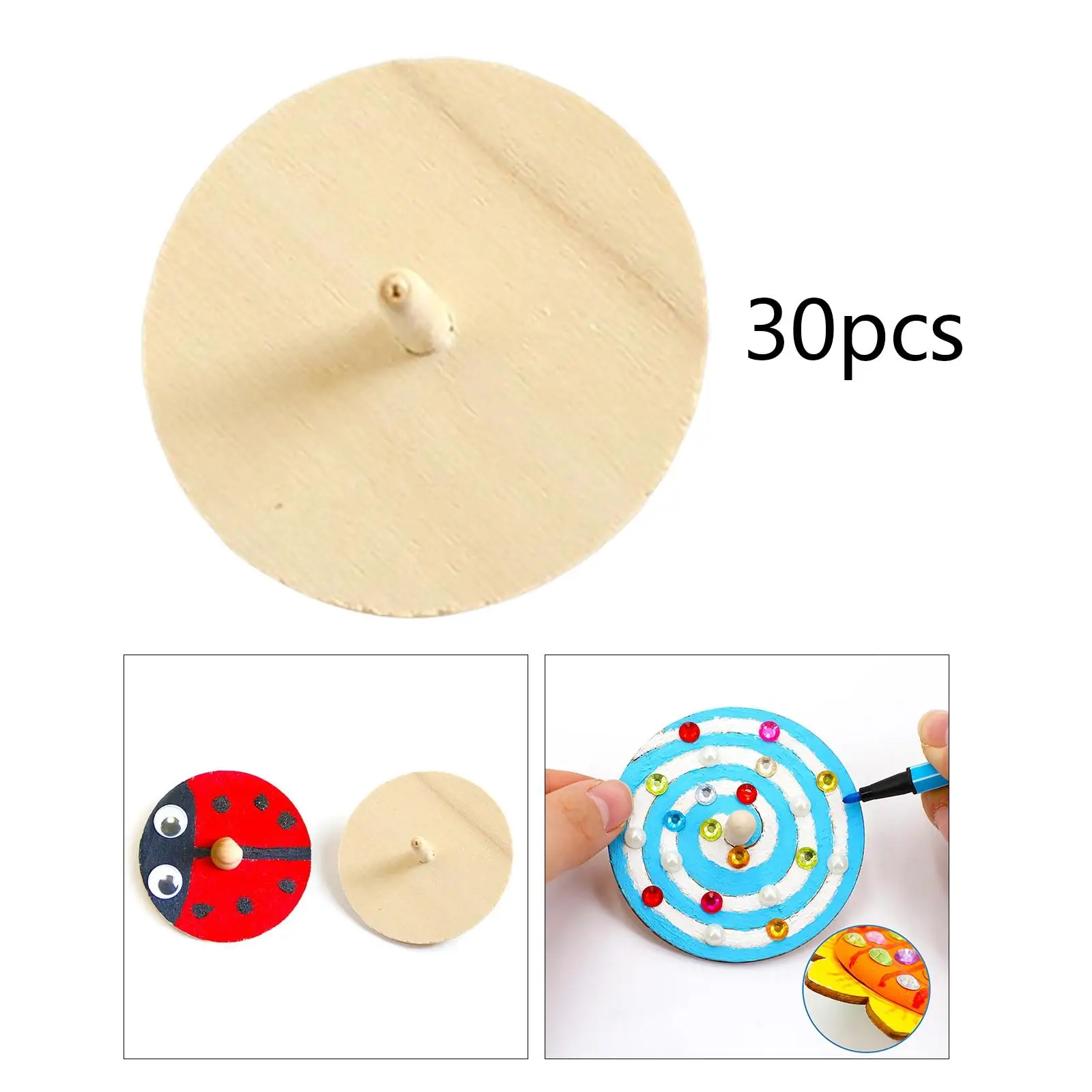 30Pcs Unfinished Wooden Spinner Top Gyro Toys Kids Handmade Peg Tops Classic Balance Toy Painting DIY Art for Toddlers Children