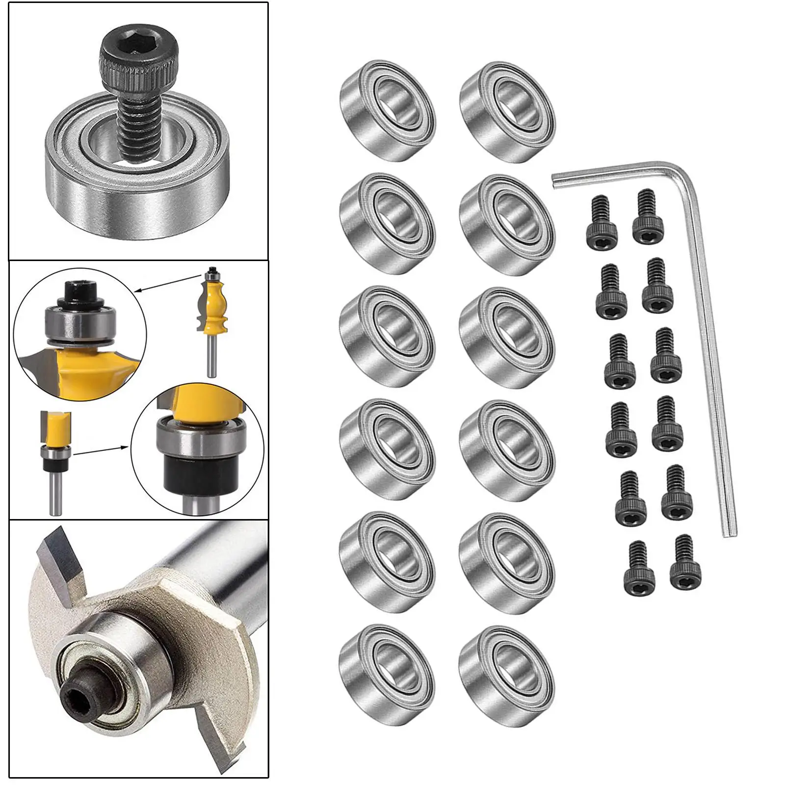 12 Piece Mounted Bearings for Router Bit Wear Resistant Flush Trim Mounted Bearings Set for Milling Cutter Bearing Accessories