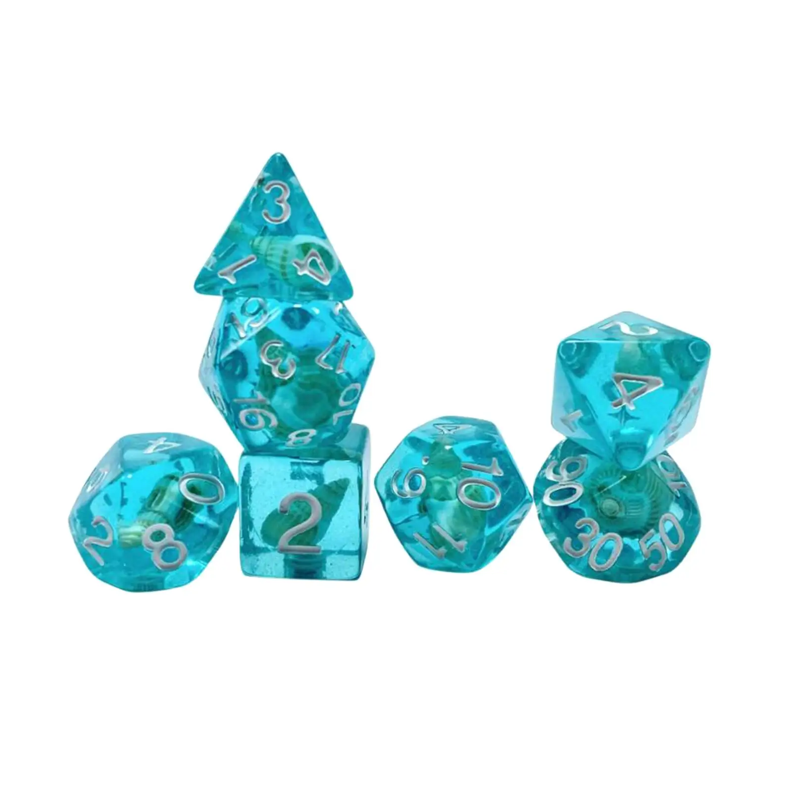 7 Pieces Polyhedral Dices Set D4 D8 D10 D12 D20 Playing Dices Role Playing Game Dices Translucent Teal for Card Game Card Games