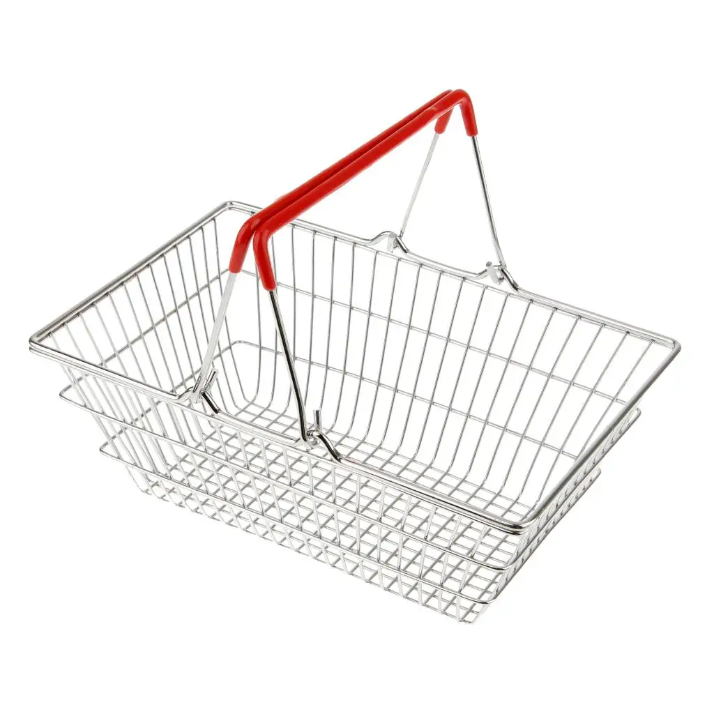 Simulation Mini Metal Shopping Hand Basket Toys, Table Storage Basket Toy for Children, Kids Pretend Play Toy