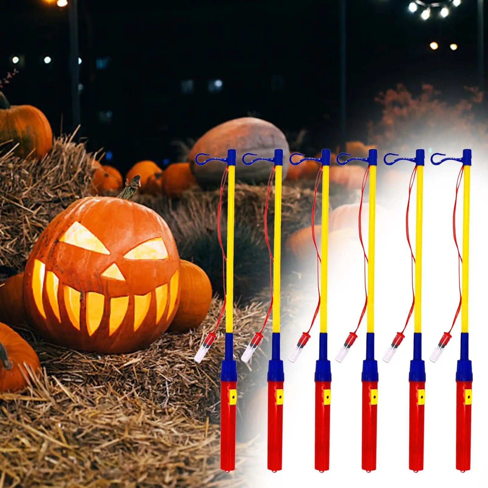 6Pcs LED Lantern Stick Lantern Rods with Hook Energy Save Pole Holder for Kindergarten Costume Party Children`s Party Halloween