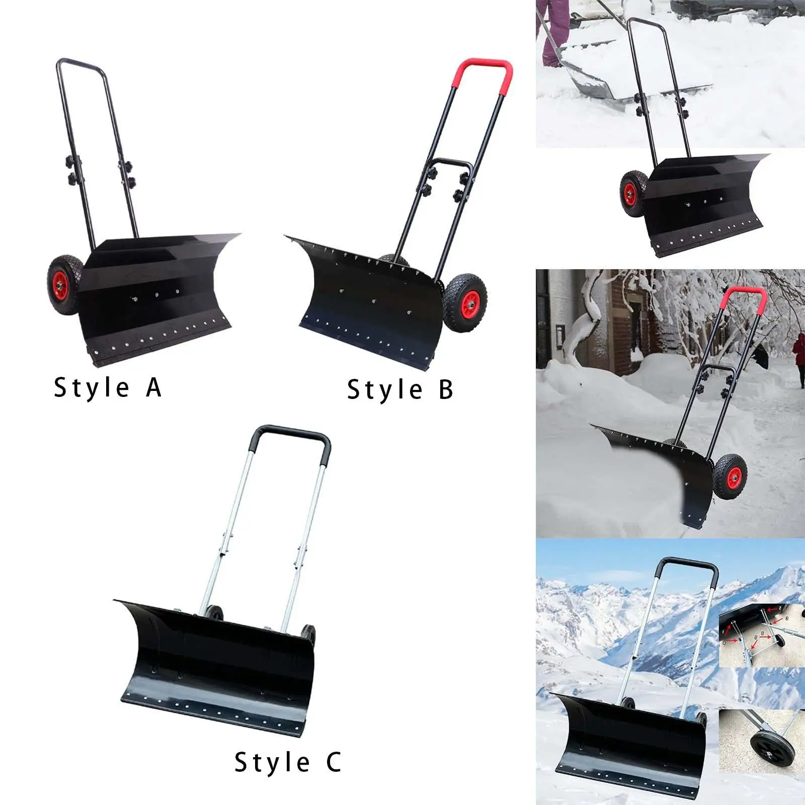 Snow Shovel Snow Puller Hand Pushed Durable Lightweight Snow Removal Tool for Pavement Doorway Sidewalk Deck Backyard