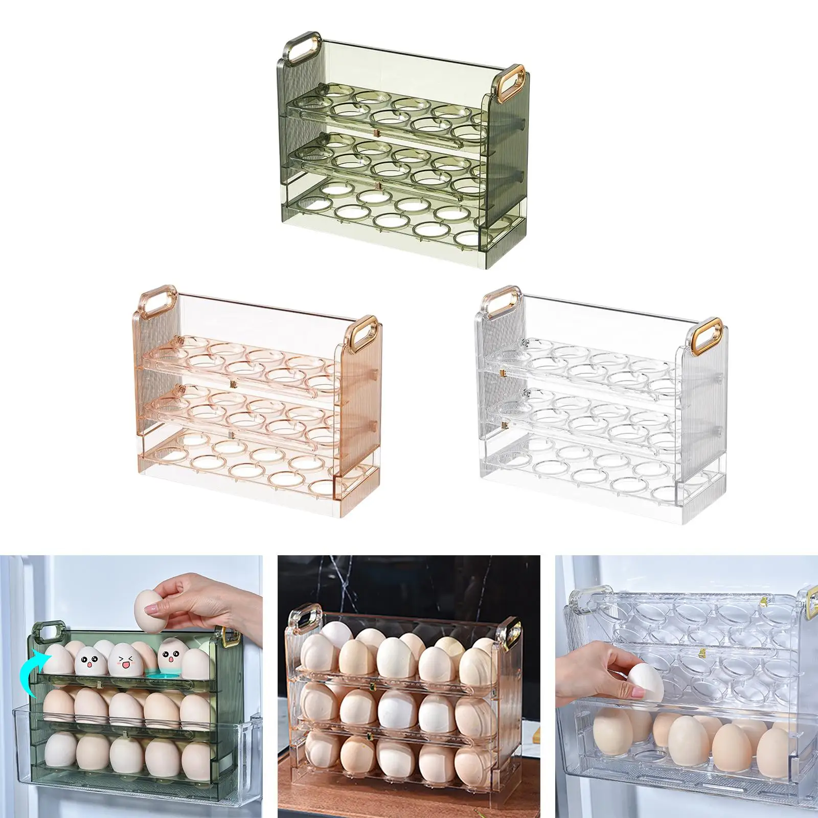 3 Layer Egg Storage Container Organizer,Fridge Side Door Egg Tray,30 Grid Egg Holder for Kitchen Fridge Table