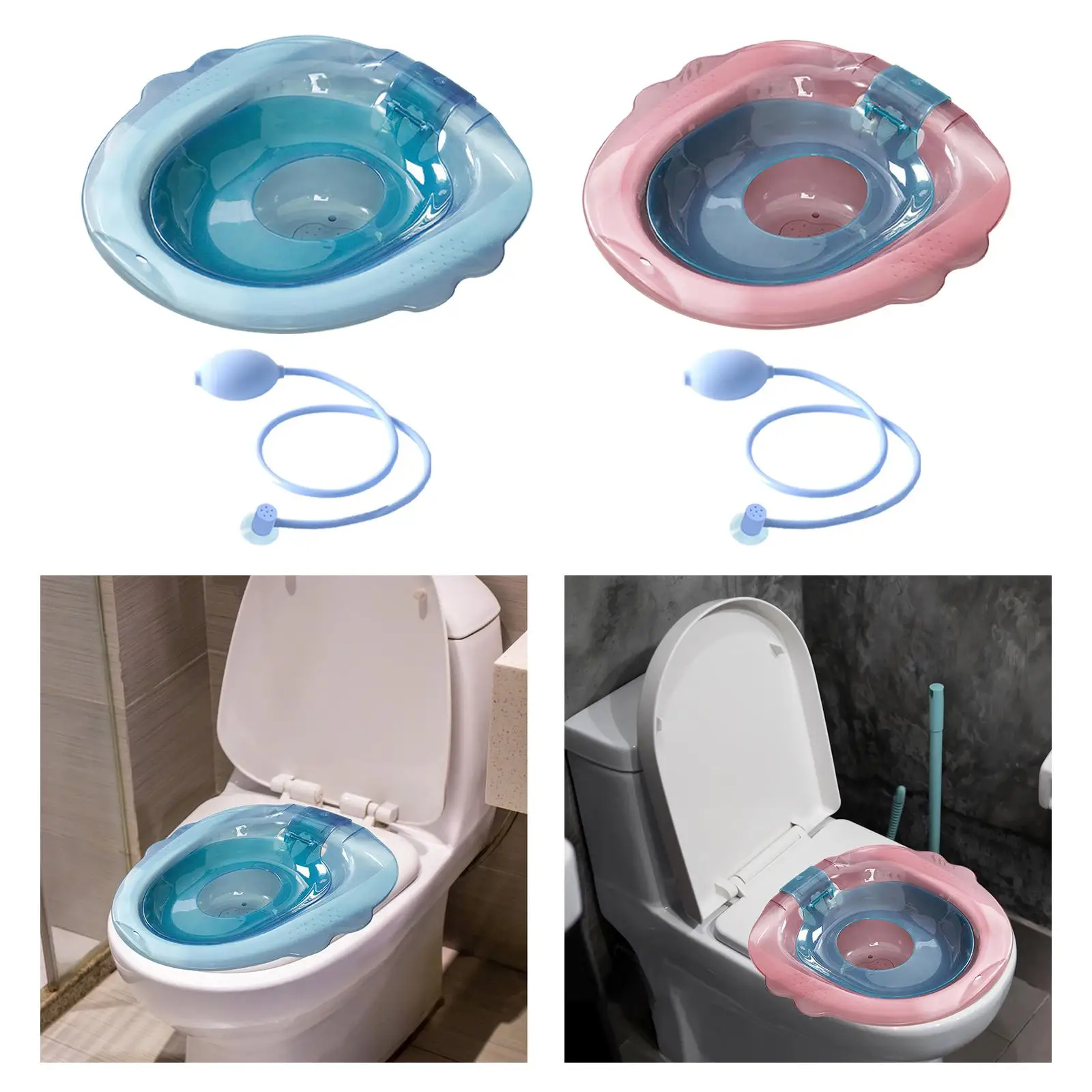 Toilet Seat Sitz Bath Women Bidet Hip Bath Set 39x39x12cm Anti Slip Multipurpose Smooth Surface with Flusher for Daily Cleansing