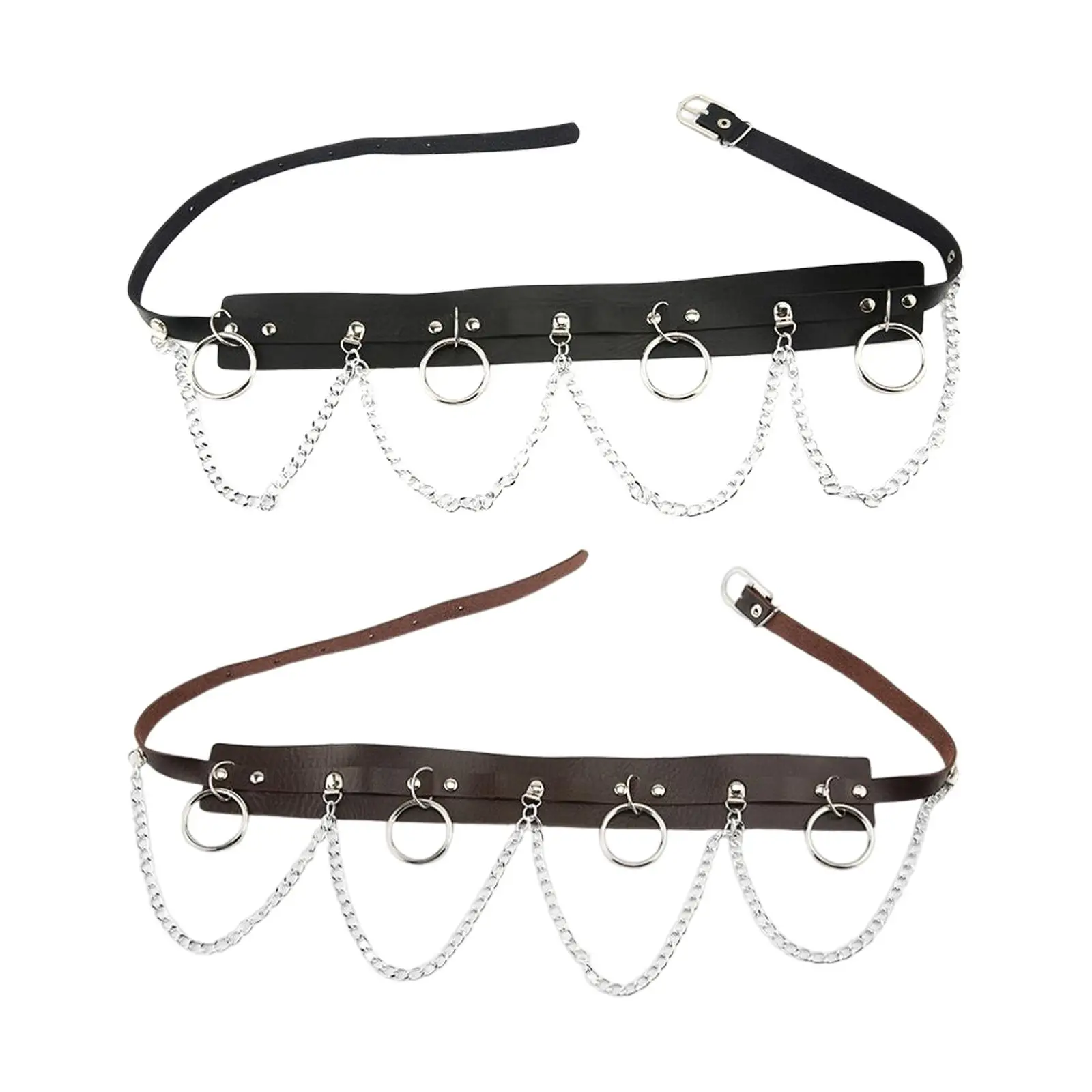 Waist Belt with Chain Costume Accessories Gothic Punk Multilayer Outfits PU Leather Decoration Hiphop for Disco Dancing