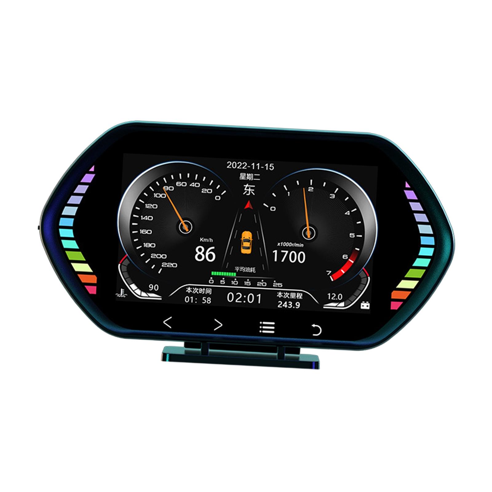 OBD2 Gauge Display with Ambient Light Troubleshooting Multifunctional Car HUD Heads up Display OBD+GPS Smart Gauge for Cars