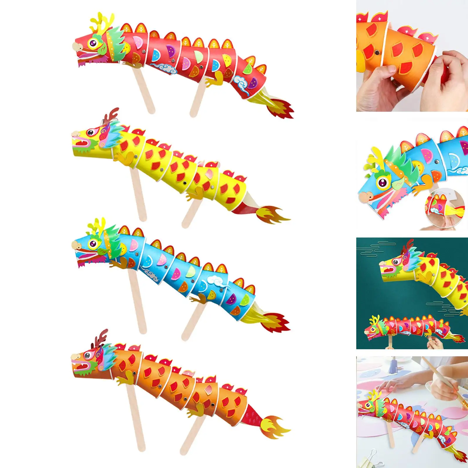 Traditional Animal Paper Cup Model Art Craft Educational Toys Dragon Paper Cup Handcraft for Game Warm up Kindergarten Activity