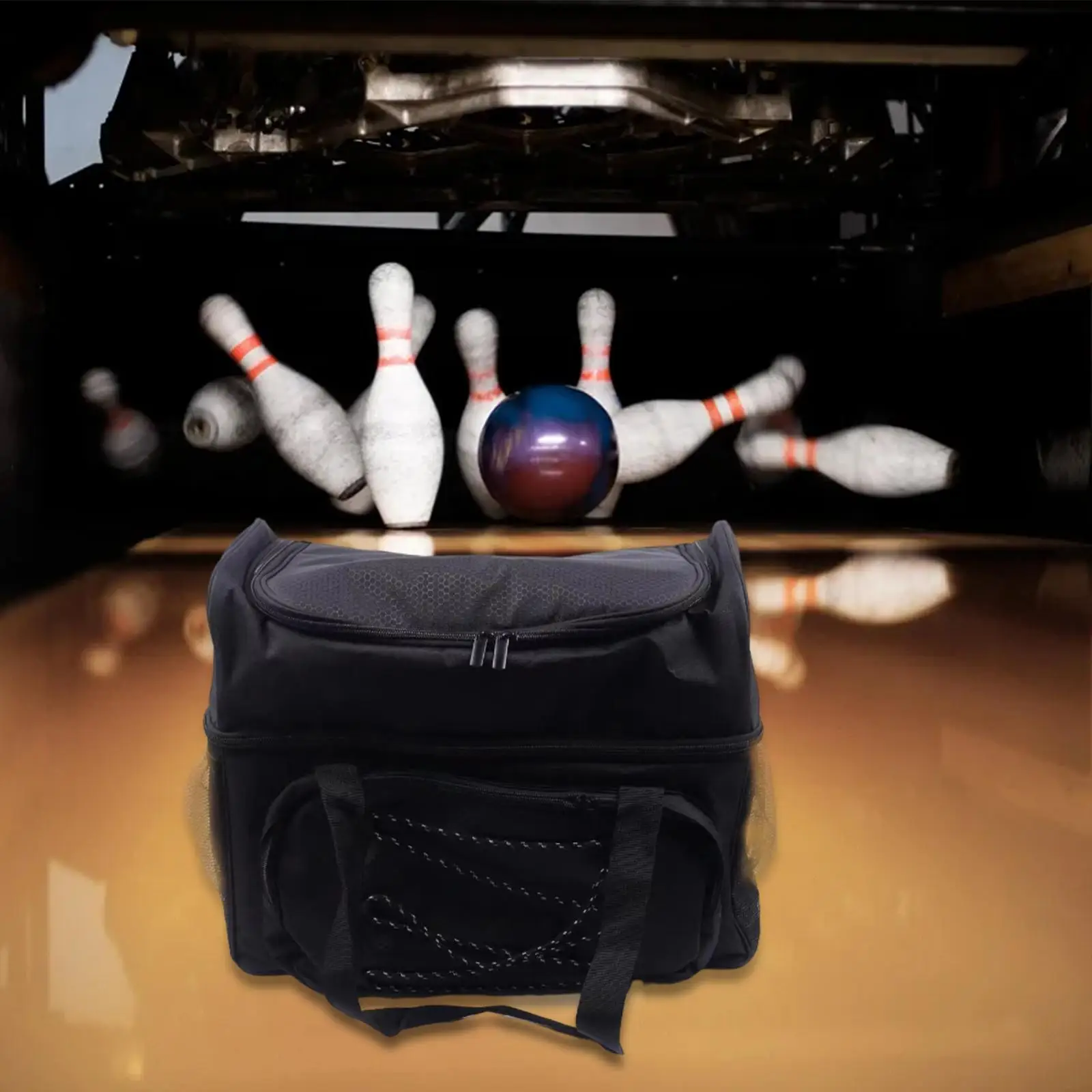 Bowling Tote Bag Portable Nylon Protective Bowling Bag for Double Balls Fits Bowling Shoes up to Mens Size 16 Bowling Accessory