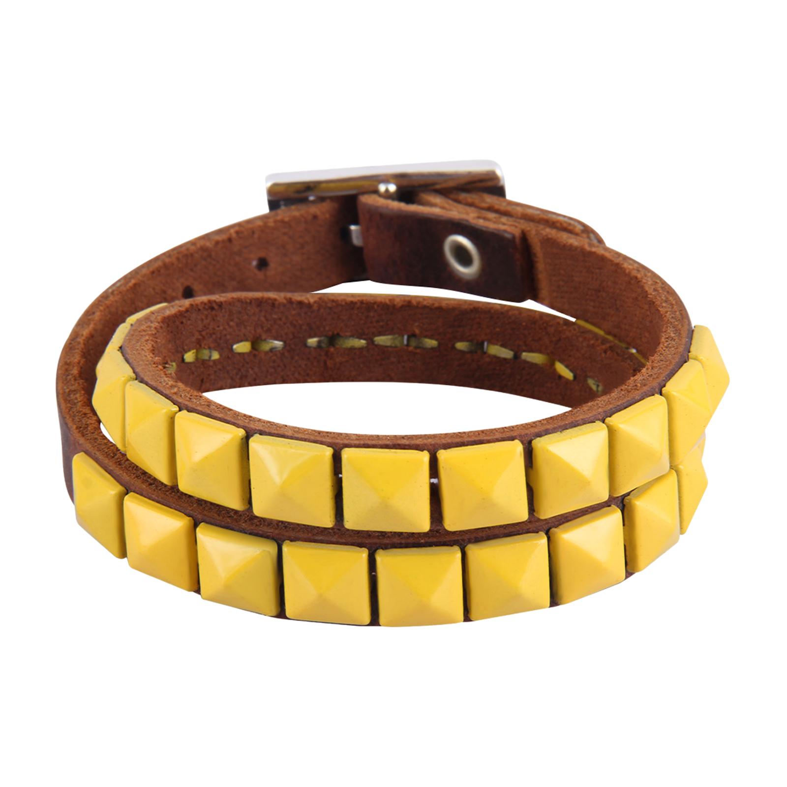 PU Leather Studded Bracelet Buckle Clasp Cuff Bangle for Men Women Costume Accessories