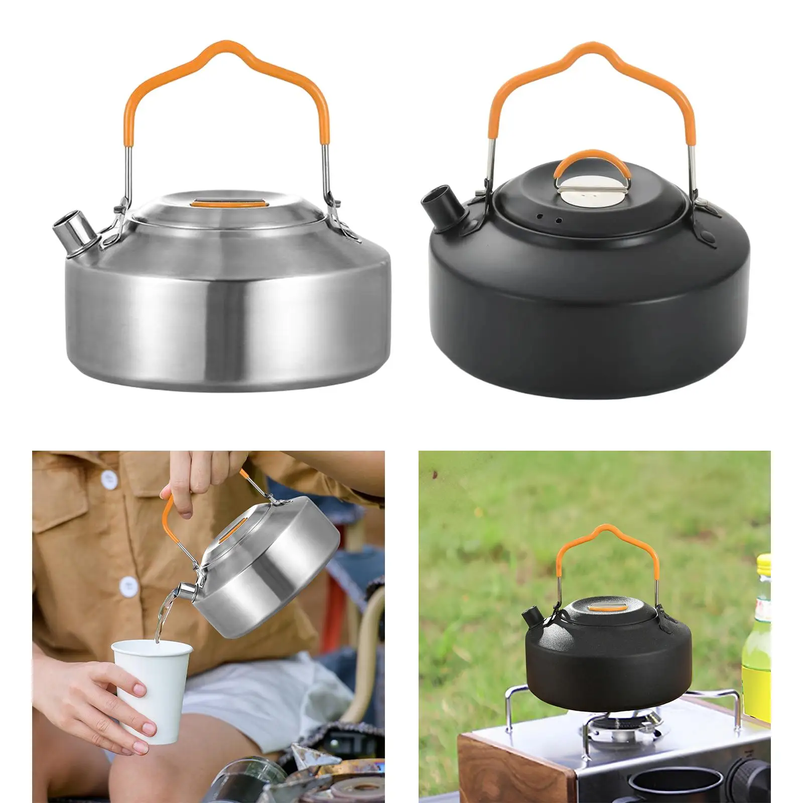 Stainless Steel Camping Kettle Teapot with Handle Teakettle Cookware Water Boiler Camp Tea Coffee Pot for Hiking Garden Picnic