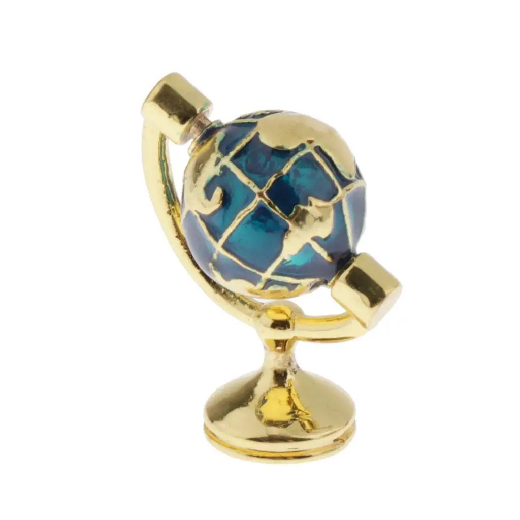 1/12 Scale Metal Globe Toy, Doll House Room Table Shelf Life Scenes Decoration, Blue & Golden Color