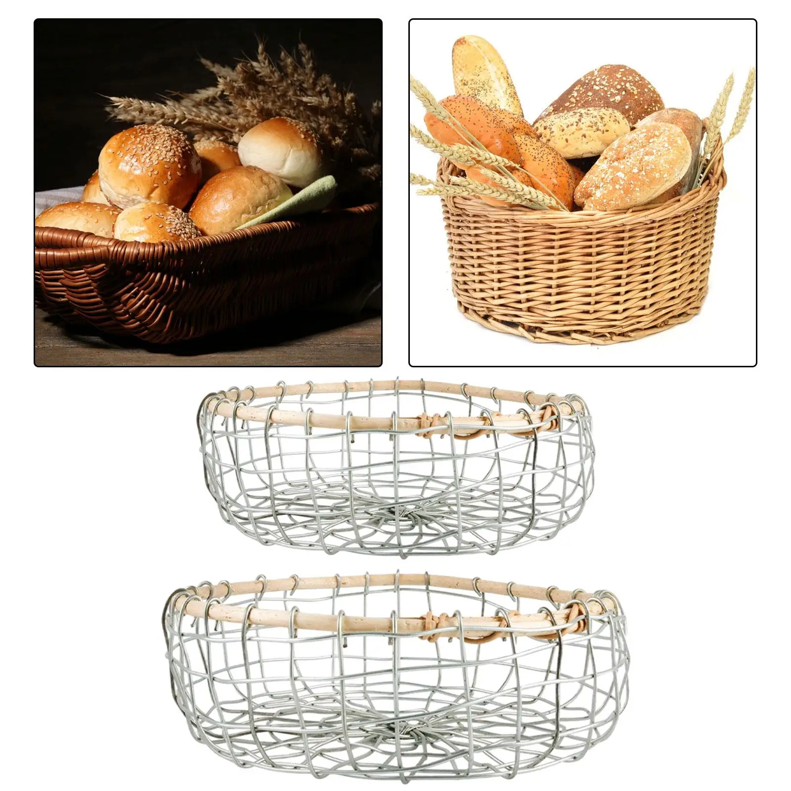 Fruit Basket Wire Basket Large Food Serving Holder Egg Storage Basket for Picnic Dining Table Holiday Restaurant Bedroom