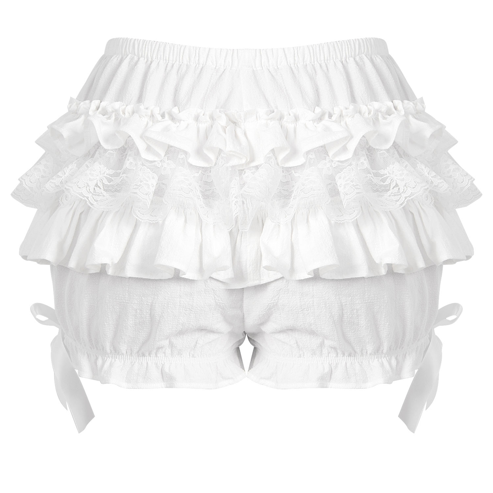 guarnição em camadas plissado bloomers elástico cintura