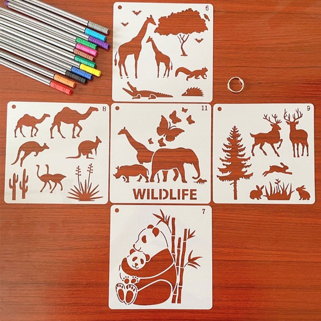 Pack of 16 Portable Realistic Hollow-out Wild Animal Drawing Template Set  Reusable DIY Graffiti Stencil Set 16 Patterns - AliExpress