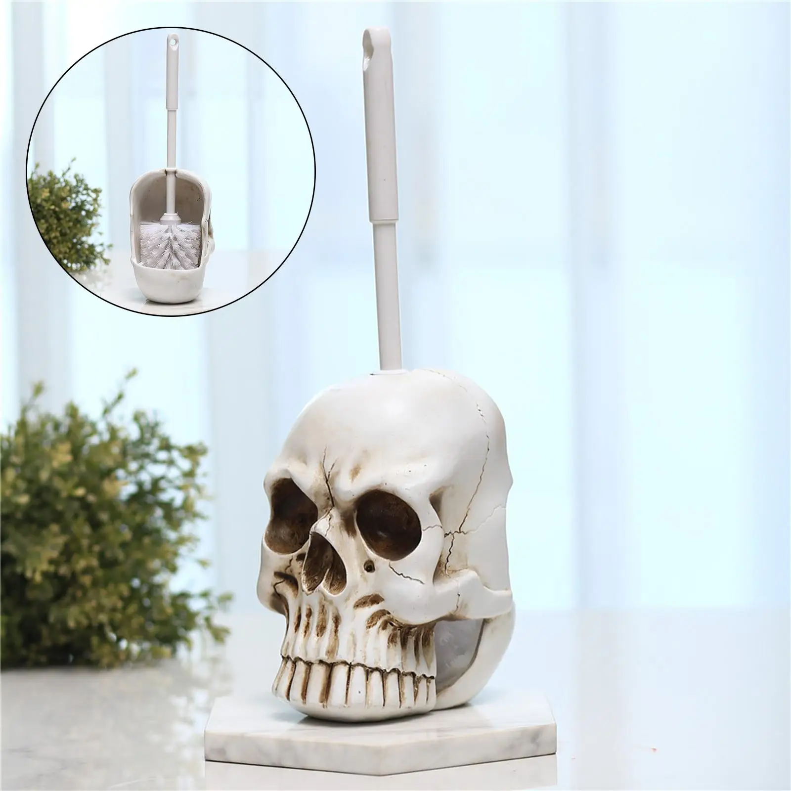 Skull Cranium Toilet Bowl Brush Holder Universal Bathroom Accessories Hygienic Gothic Resin for Gag Gift Bathroom Decorative