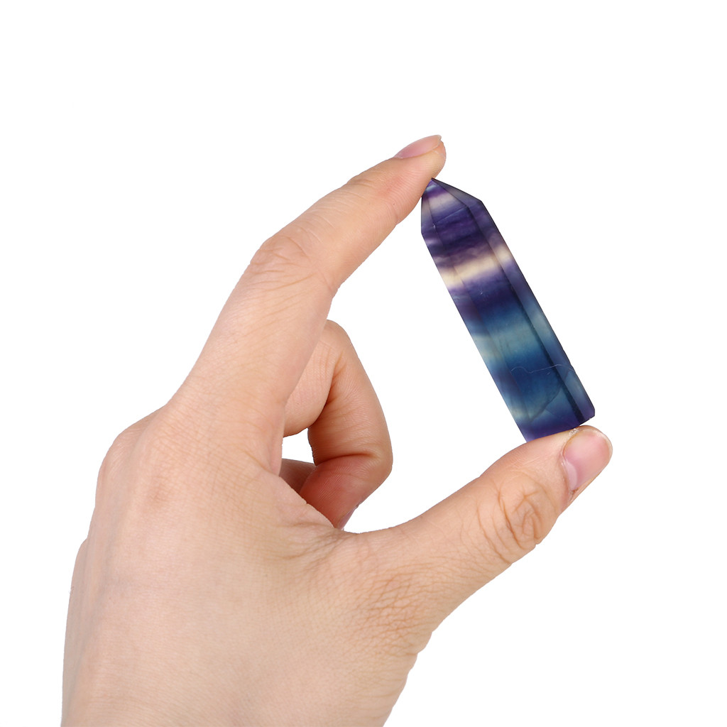 Natural Fluorite Crystal Colorful Striped Fluorite 4-7CM Quartz Crystal Stone Point Healing Hexagonal Wand Treatment Stone 12 S2117e78faf5e466d84086abc6da2d98cl