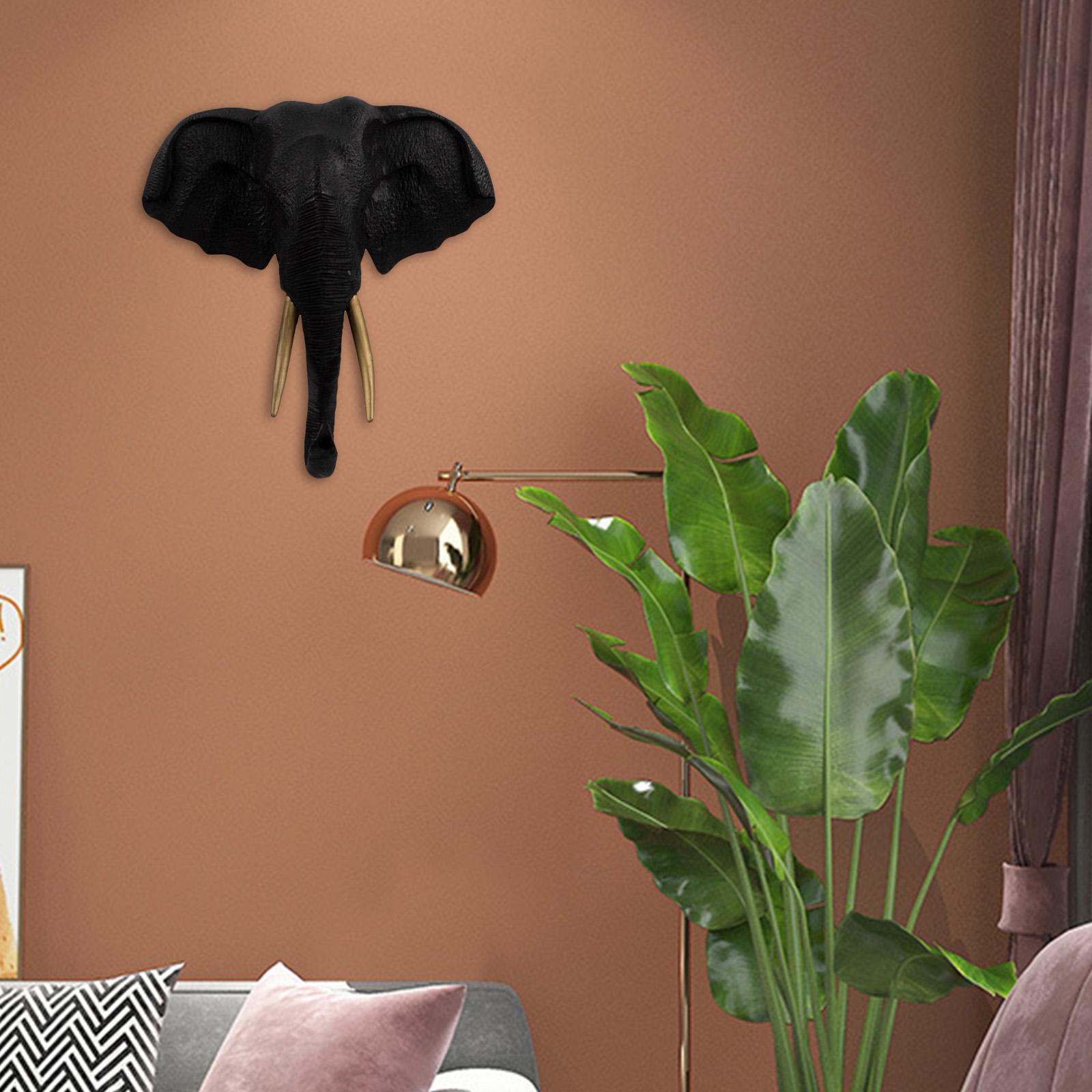 Hand Carved Elephant Head Wall Decoration Statues Wall Art Artwork Sculpture Mural for Room Home Nursery Ornaments